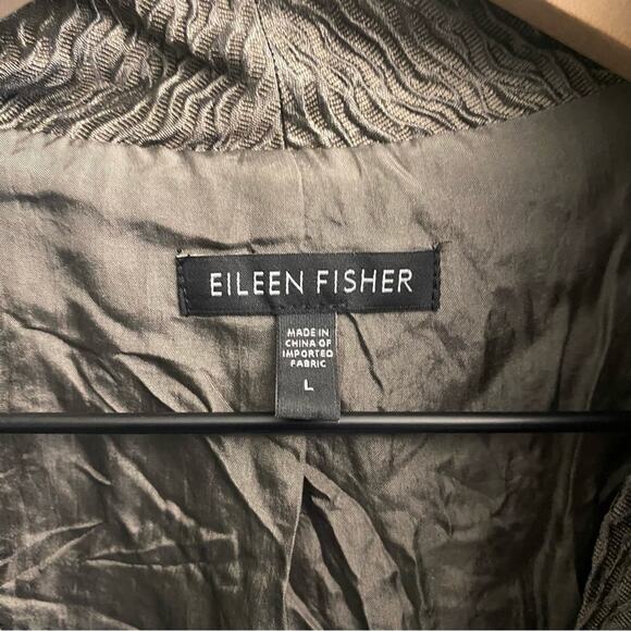 Eileen Fisher Jacket Size Large Green Silk Shimmer Open Front Formal Jacket - Picture 4 of 5